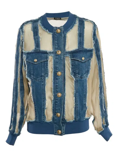 Pre-owned Balmain 2024 Organza Jacket In Blue