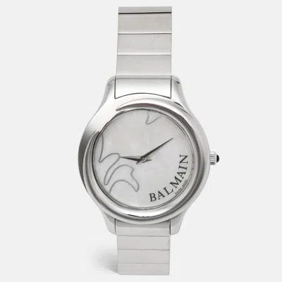 Pre-owned Balmain 2351 White Mother Of Pearl Dial Stainless Steel Women's Wristwatch 38 Mm In Silver