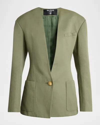 Balmain 2-pockets Cotton Single-breasted Jacket In Green