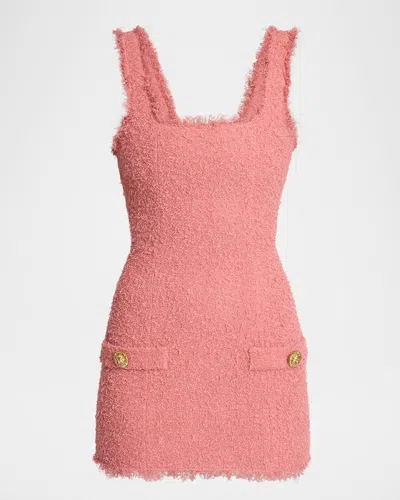 Balmain 2-pockets Eyelash Tweed Mini Dress In Pink