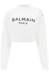 Balmain Women Logo Organic Cotton Cropped Sweatshirt In White