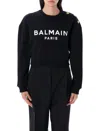 Balmain Women Logo Organic Cotton Cropped Sweatshirt In Black