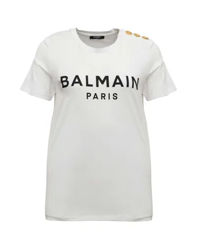 Balmain Flock Button Embellished Cotton T Shirt In Multi