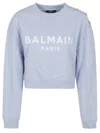 Balmain Printed Sweatshirt Button Detail In Soy Bleu Pale Blanc