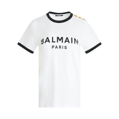 Balmain 3 Button  Print Bicolour T-shirt In White