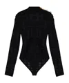 Balmain 3-button Bodysuit In Plaid Knit In Black