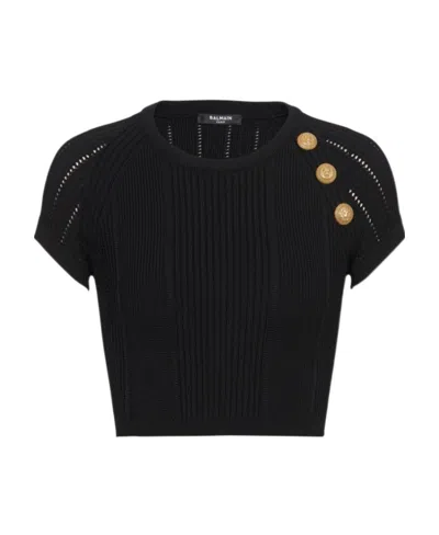 BALMAIN BALMAIN BUTTONED CROPPED KNIT TOP