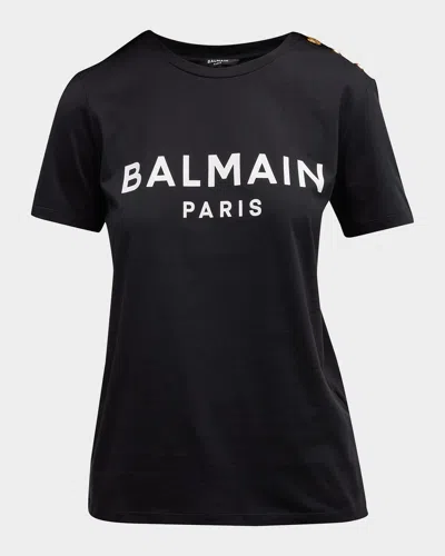 Balmain 3-button Flocked Logo T-shirt In Multi