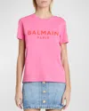 Balmain 3-button Flocked Logo T-shirt In Pinkred
