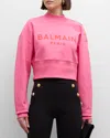 Balmain 3-button Logo-print Crop Sweatshirt In Pink/red