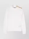 Balmain 3 Button Monogram Mohair Knit Pullover In White