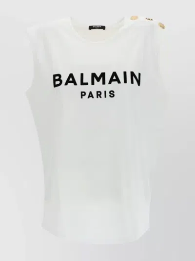 Balmain Logo Printed Sleeveless Tank Top In White