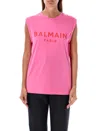 Balmain Chic 3-button Round Neck Tank Top In Fucsia Rose