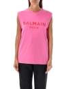 Balmain Chic 3-button Round Neck Tank Top In Pink