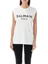 Balmain Logo Printed Sleeveless Top In White