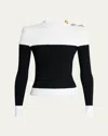 Balmain 3-button Twisted Knit Colorblock Top In Multi