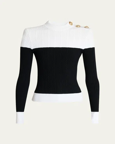 Balmain 3-button Twisted Knit Colorblock Top In Multi