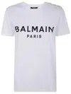 Balmain White Crewneck T-shirt With Logo Print And Golden Buttons In Jersey Woman In White