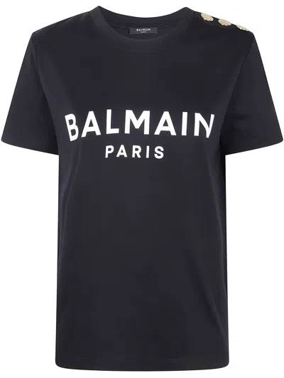Balmain 3 Buttons Printed T-shirt Clothing In Black