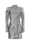 Balmain Sequin-embellished Structured-shoulder Mini Dress In Gray