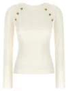 Balmain Crew Neck Sweater Gold Button Detail In Neutral