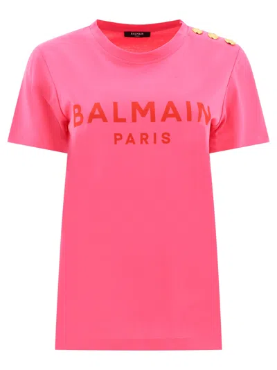 Balmain Logo T-shirt With Buttons In Pink
