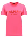 Balmain Logo T-shirt With Buttons In Fuchsia