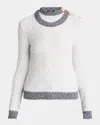 Balmain 3-buttons Tweed Trompe L'oeil Knit Sweeater In Whiteblue