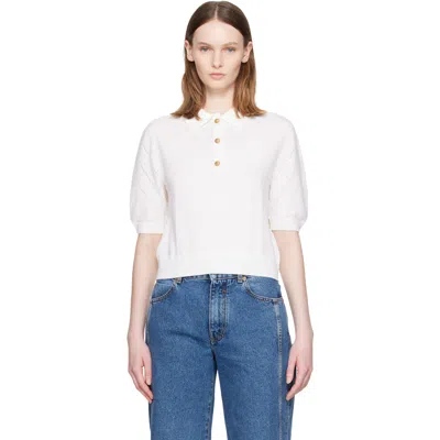 Balmain ホワイト 3-button キルティング ニットポロシャツ