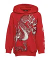 Balmain 3d Dragon-print Hoodie In Red