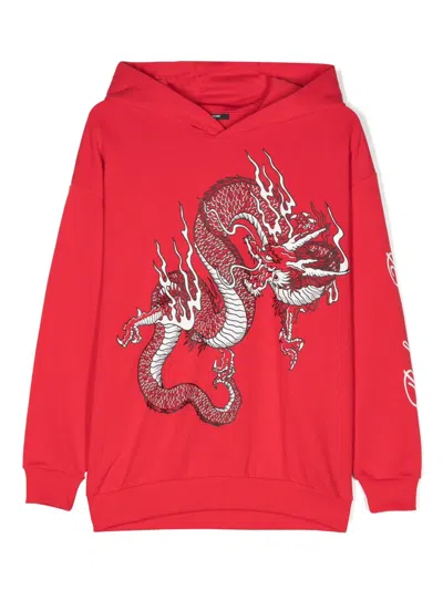Balmain Kids' 3d Dragon-print Hoodie In Red