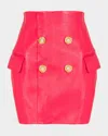Balmain 4-button Leather Mini Skirt In Live Fuchsia