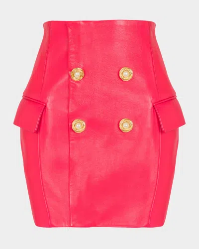 Balmain 4-button Leather Mini Skirt In Orange