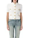 Balmain Short Sleeve Buttoned Pocket Knit Cardigan In White