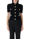 Balmain Black Crewneck Cardigan With Jewel Buttons In Black