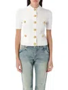 Balmain Short Sleeve Buttoned Pocket Knit Cardigan In White