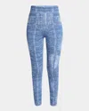 Balmain Jacquard Knit Leggings With Denim Effect In Blue
