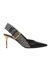 Balmain Ruby Stiletto Slingbacks In Calfskin And Pb Labyrinth Canvas In Black