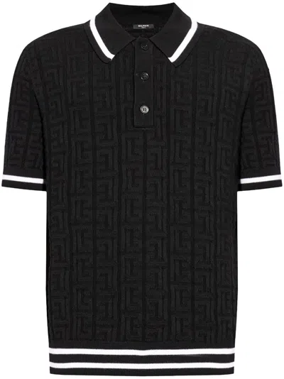 Balmain 4g Knitted Polo Shirt In ブラック