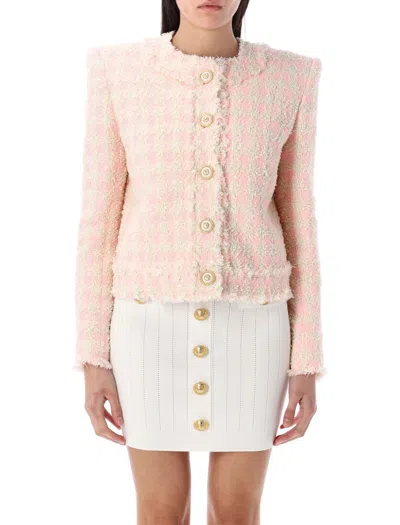 Balmain 5-button Textured Tweed Jacket In Neutral