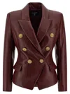 Balmain Double-breasted Lambskin Leather Blazer In Multi