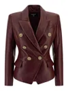 Balmain Double-breasted Lambskin Leather Blazer In Red