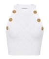 Balmain White Sleeveless Crop Top With Jewel Buttons In White