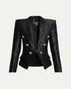 Balmain 6-button Croco Jacquard Blazer Jacket In Black