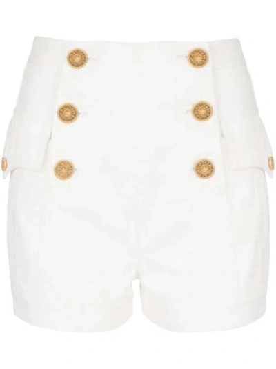 Balmain 6-button Denim Shorts In White
