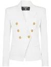Balmain White Double-breasted Jacket With Peak Lapels And Logo Buttons In Fabric Women In White