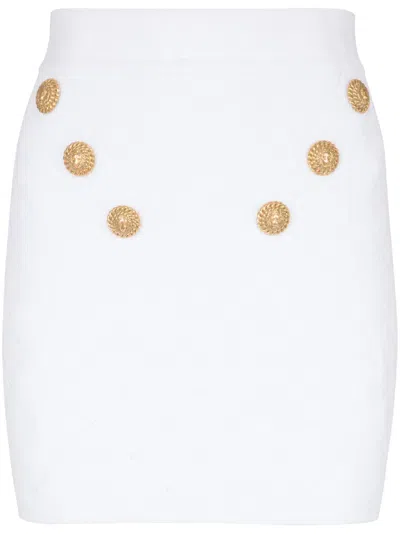 Balmain 6-button Fine-knit Mini Skirt In White