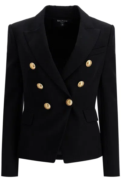 Balmain Wool Double-breasted Blazer In Black