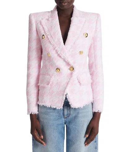 Balmain 6-buttons Houndstooth Tweed Fitted Jacket In Pink