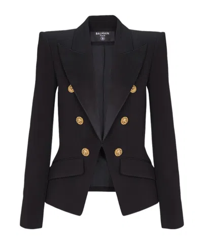 Balmain 6-button Jacket In Jacquard In Blue